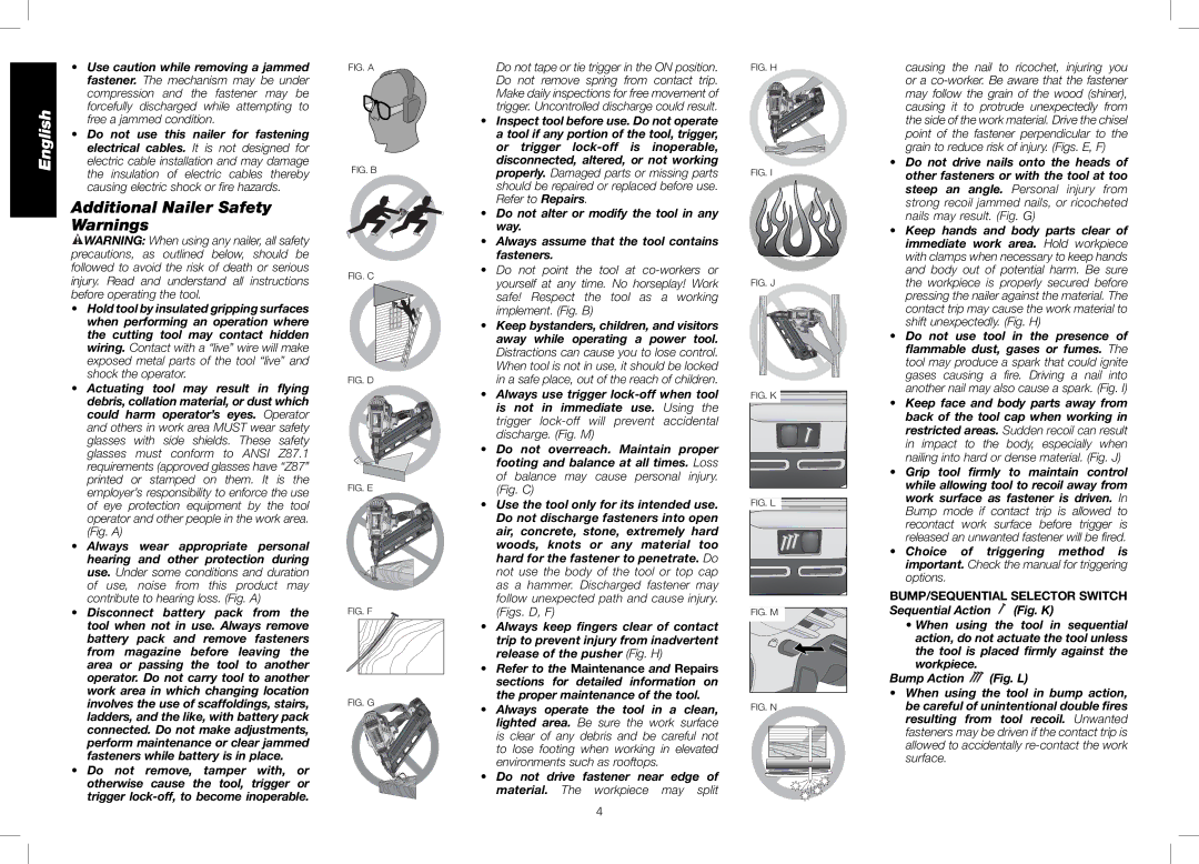 DeWalt DCN692, DCN690 instruction manual Additional Nailer Safety Warnings, BUMP/SEQUENTIAL Selector Switch 