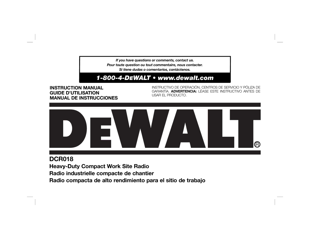 DeWalt DCR018 instruction manual 