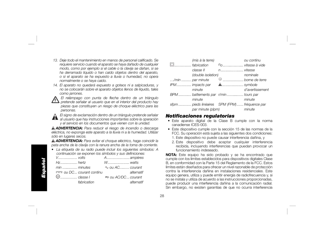 DeWalt DCR018 instruction manual Notiﬁcaciones regulatorias 