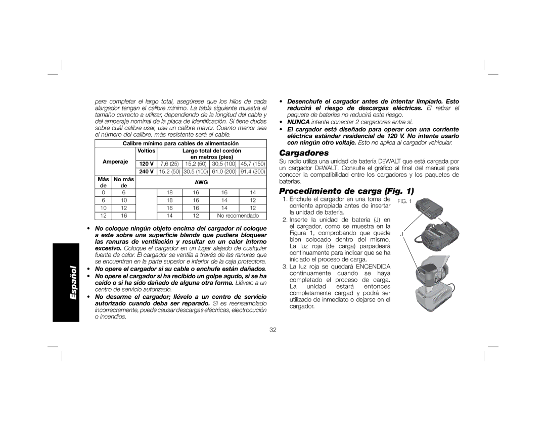 DeWalt DCR018 instruction manual Cargadores, Procedimiento de carga Fig 