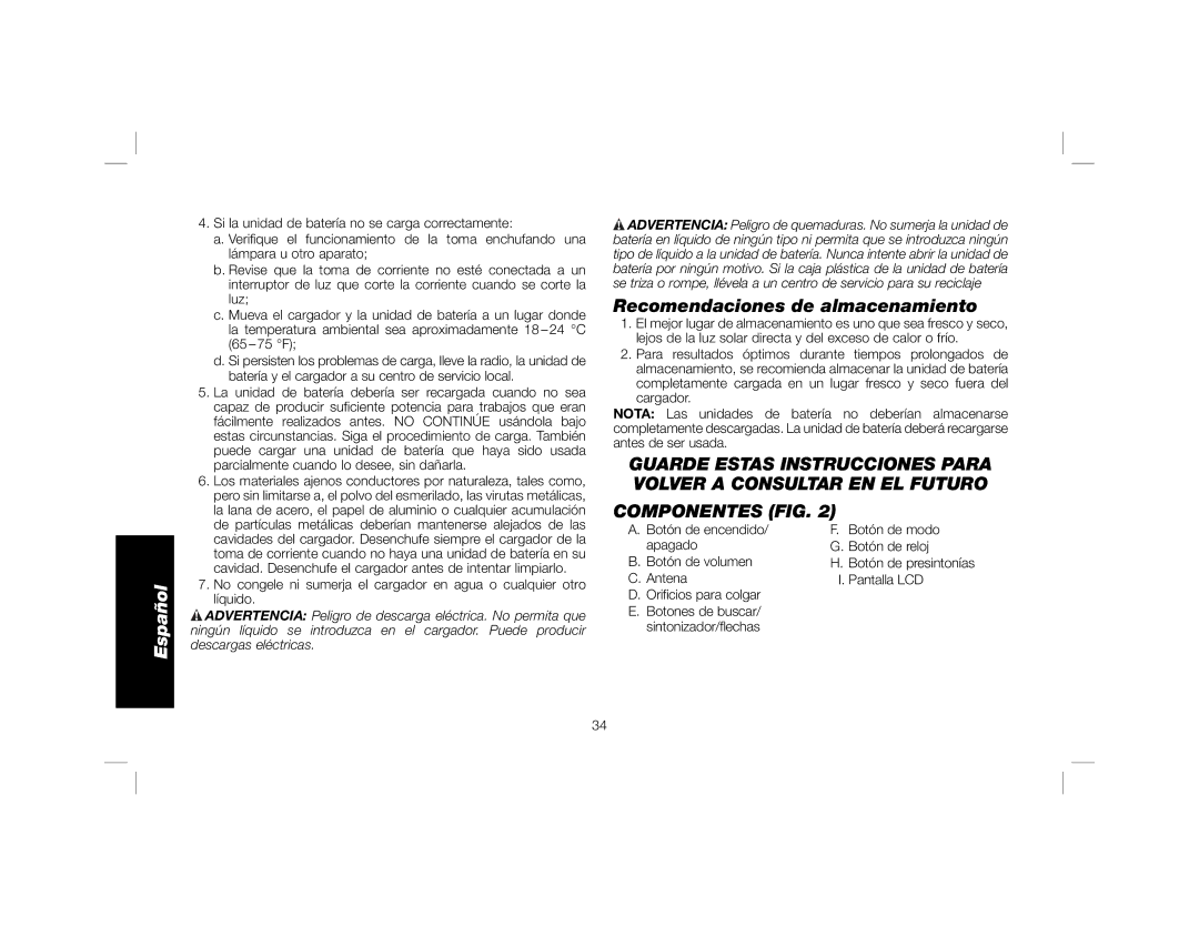 DeWalt DCR018 instruction manual Recomendaciones de almacenamiento 