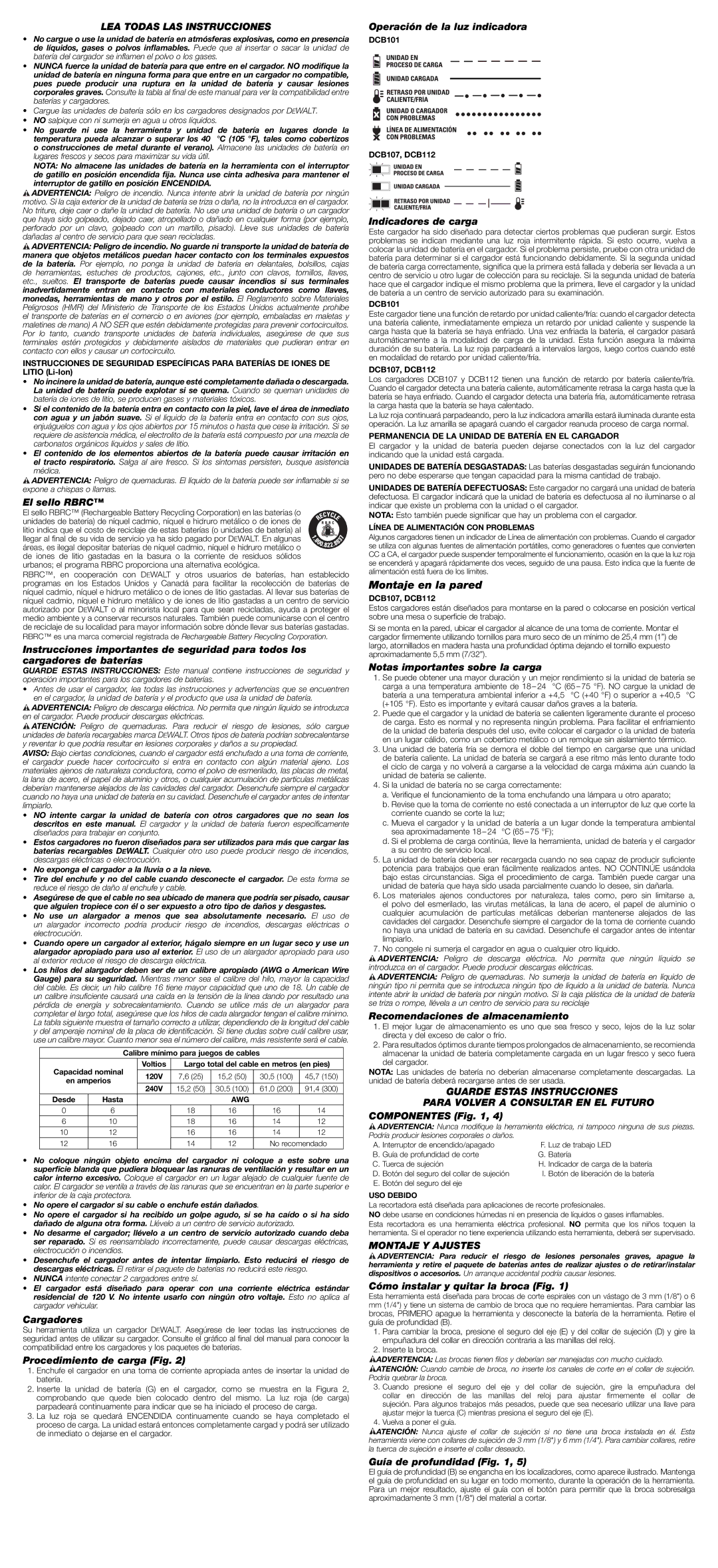 DeWalt DCS551 instruction manual Montaje en la pared, LEA Todas LAS Instrucciones, Montaje Y Ajustes 