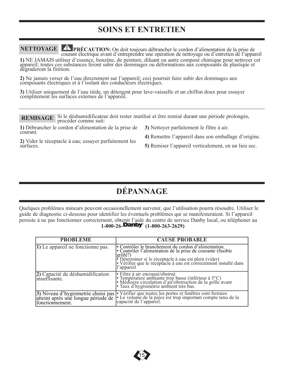 DeWalt DDR2509EE operating instructions Soins ET Entretien, Dépannage, Probleme Cause Probable 