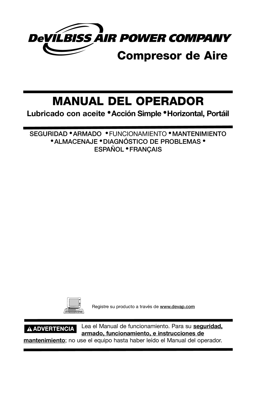 DeWalt DeVILBISS manual Manual DEL Operador, Armado, funcionamiento, e instrucciones de 