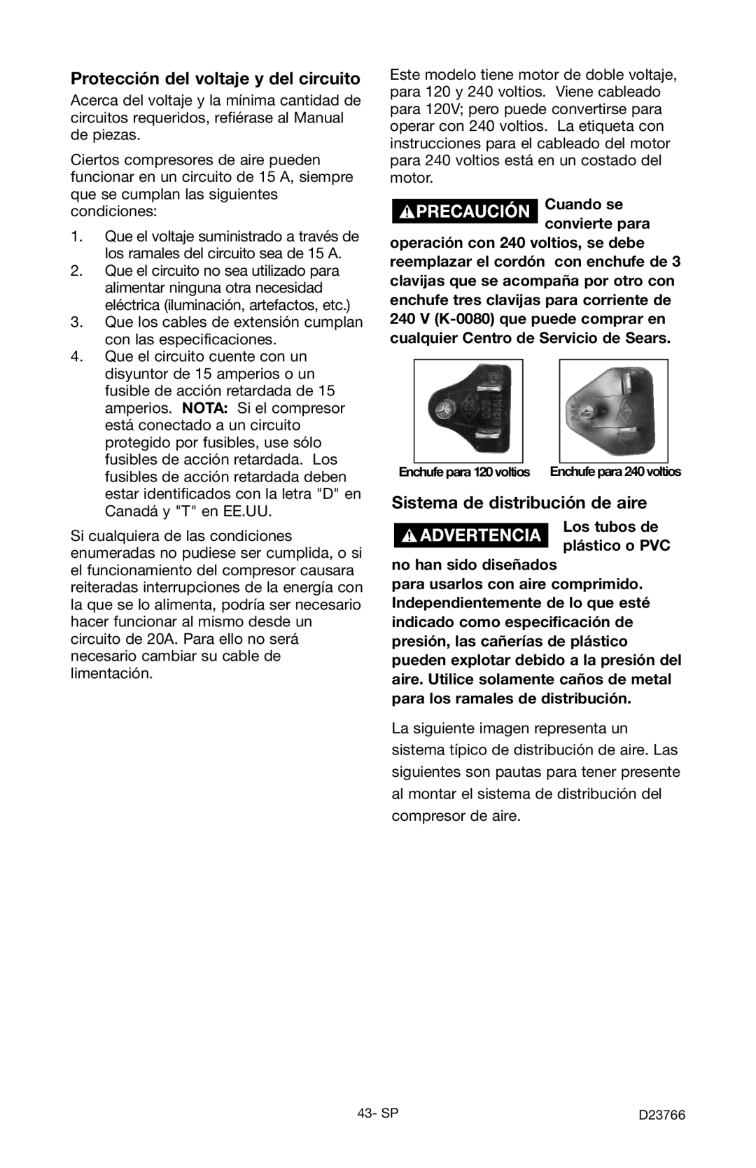 DeWalt DeVILBISS manual Protección del voltaje y del circuito, Sistema de distribución de aire, Cuando se convierte para 