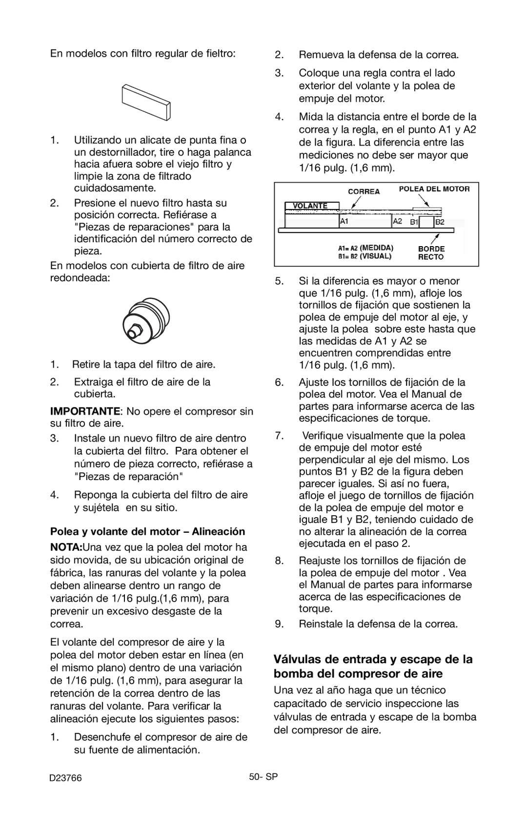 DeWalt DeVILBISS manual Polea y volante del motor Alineación 