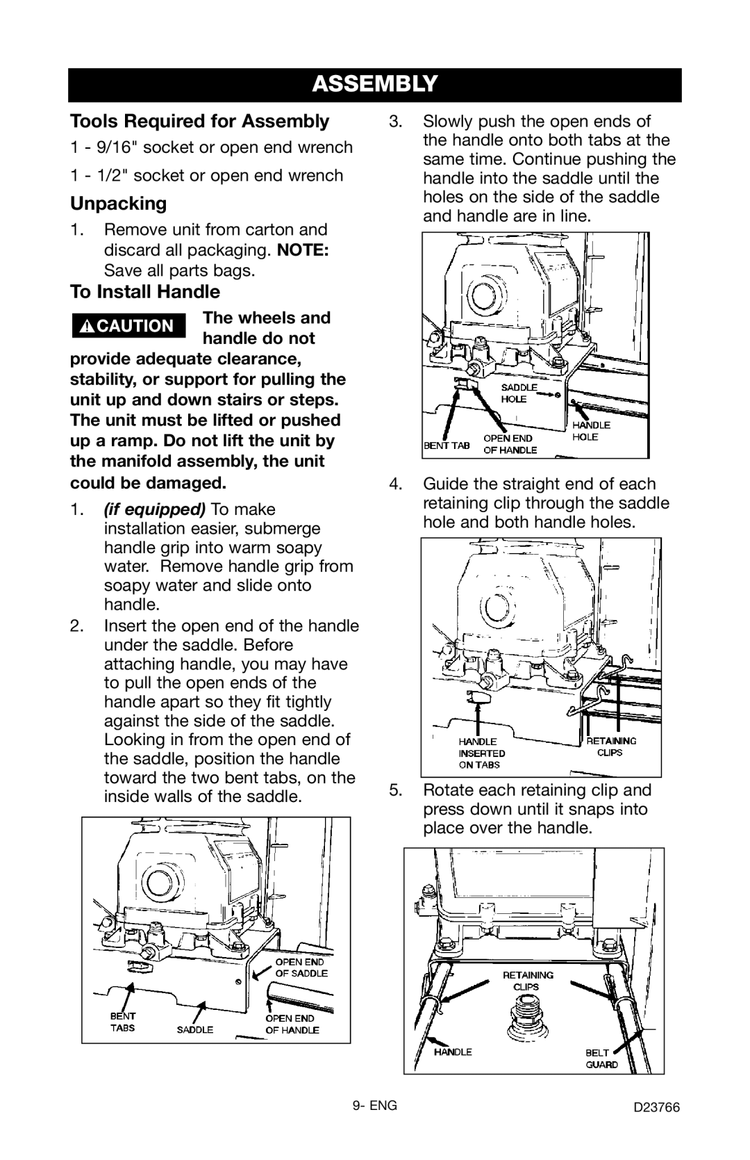 DeWalt DeVILBISS manual Tools Required for Assembly, Unpacking, To Install Handle 