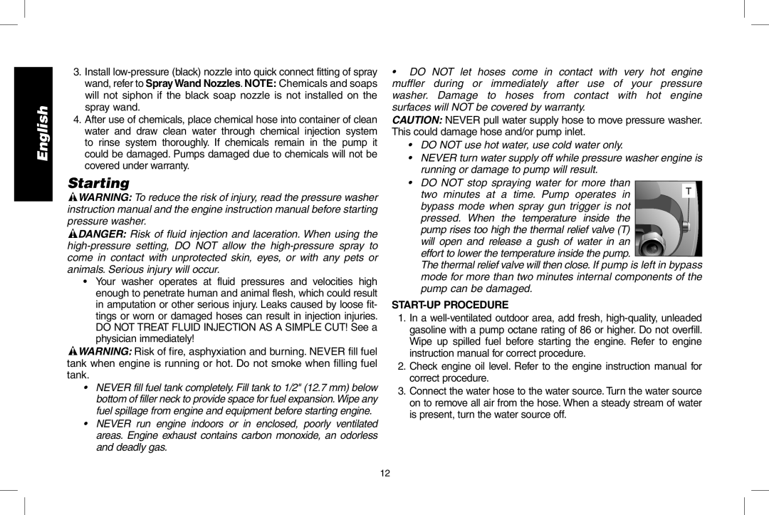 DeWalt DPD3100 instruction manual Starting, Start-up Procedure 