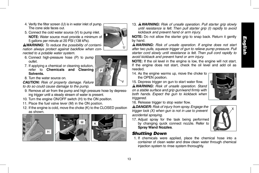 DeWalt DPD3100 instruction manual Connect high-pressure hose P to pump outlet, Solvents, Turn the water source on 