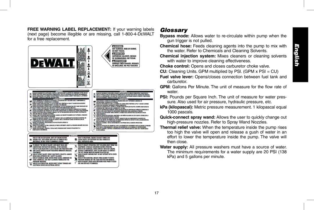 DeWalt DPD3100 instruction manual Glossary 