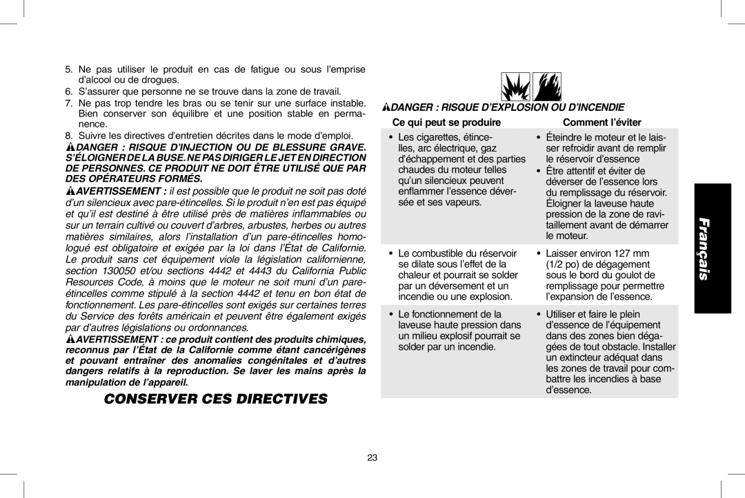 DeWalt DPD3100 instruction manual Conserver CES Directives, Ce qui peut se produire, Laisser environ 127 mm 