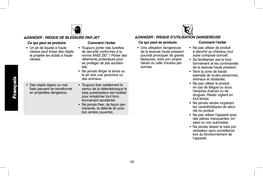 DeWalt DPD3100 instruction manual Ne pas utiliser de produit 