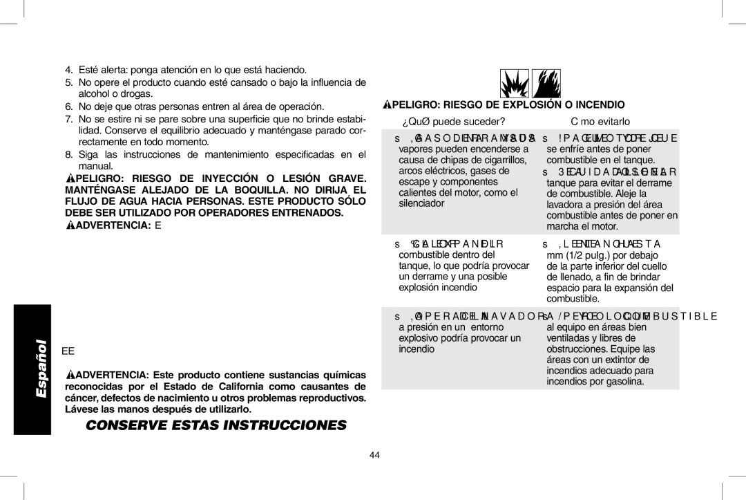 DeWalt DPD3100 Conserve Estas Instrucciones, Peligro Riesgo de explosión o incendio, ¿Qué puede suceder? Cómo evitarlo 