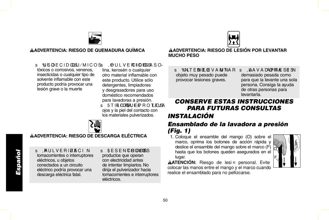 DeWalt DPD3100 Ensamblado de la lavadora a presión Fig, Advertencia Riesgo de quemadura química, ¿Qué puede suceder? 