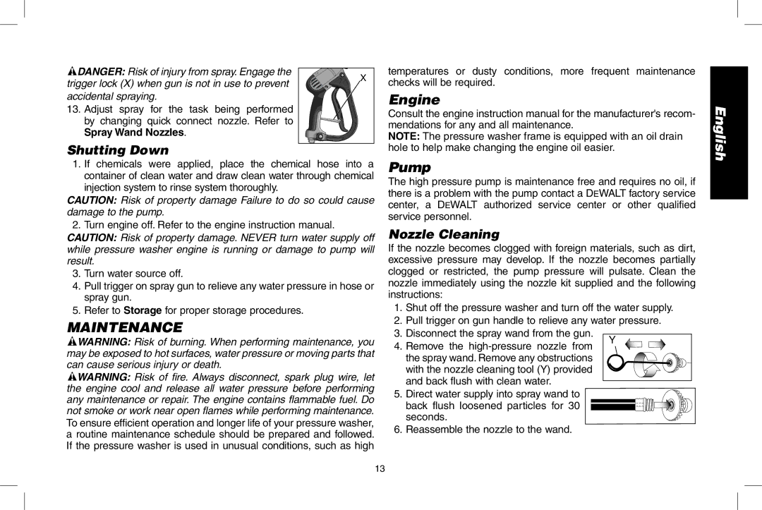 DeWalt DPH3100 instruction manual Maintenance, Engine Pump 