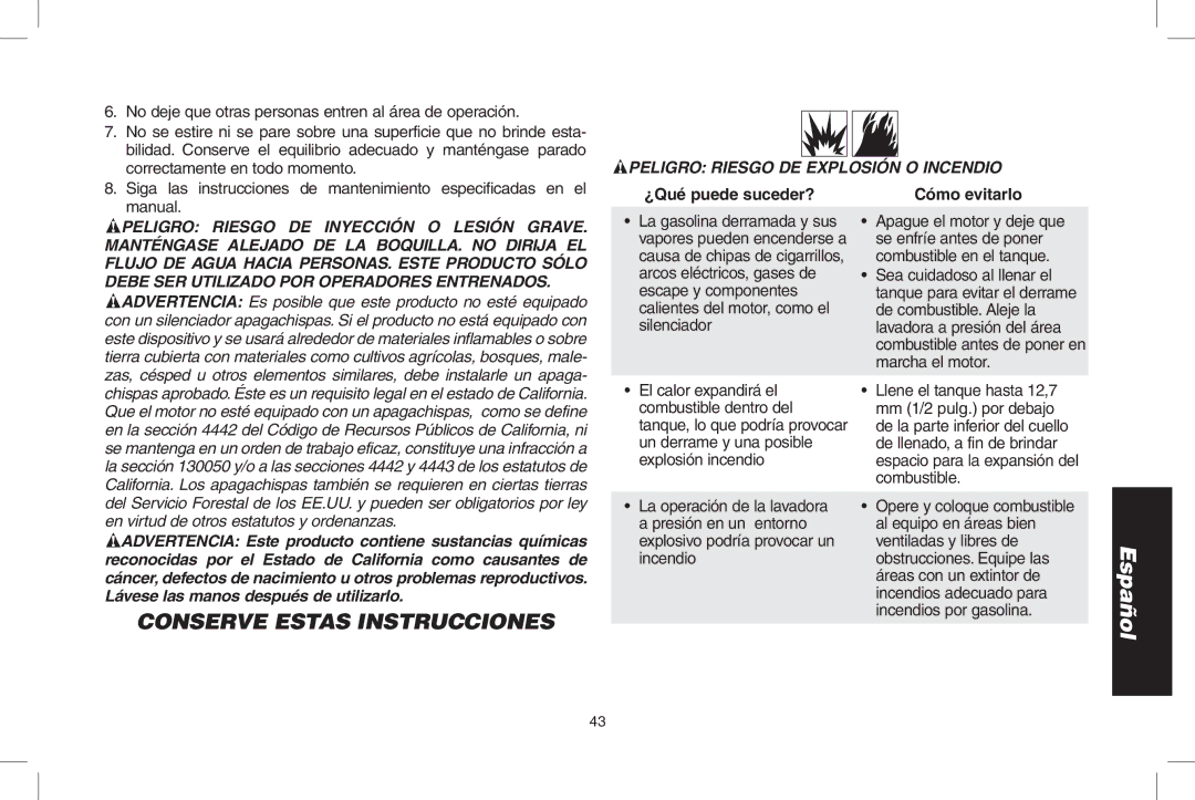 DeWalt DPH3100 Conserve Estas Instrucciones, Peligro Riesgo de explosión o incendio, ¿Qué puede suceder? Cómo evitarlo 