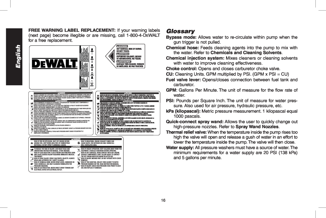 DeWalt DPH3100 instruction manual Glossary, English 