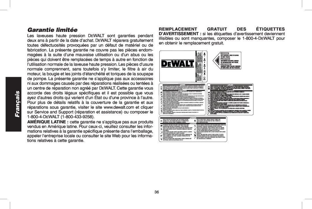 DeWalt DPH3100 instruction manual Garantie limitée, Français 