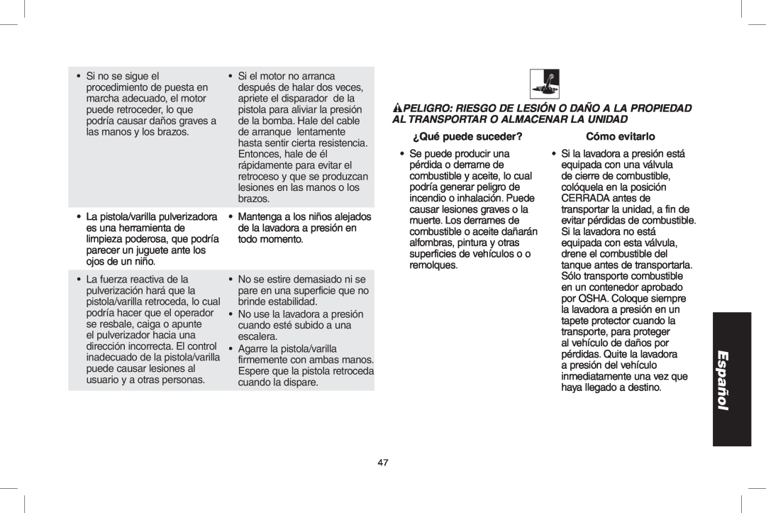 DeWalt DPH3100 instruction manual Español, Si no se sigue el, ¿Qué puede suceder?, Cómo evitarlo 