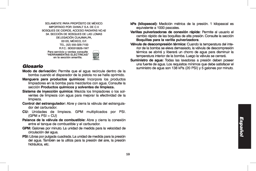 DeWalt DPH3100 instruction manual Glosario, Español 