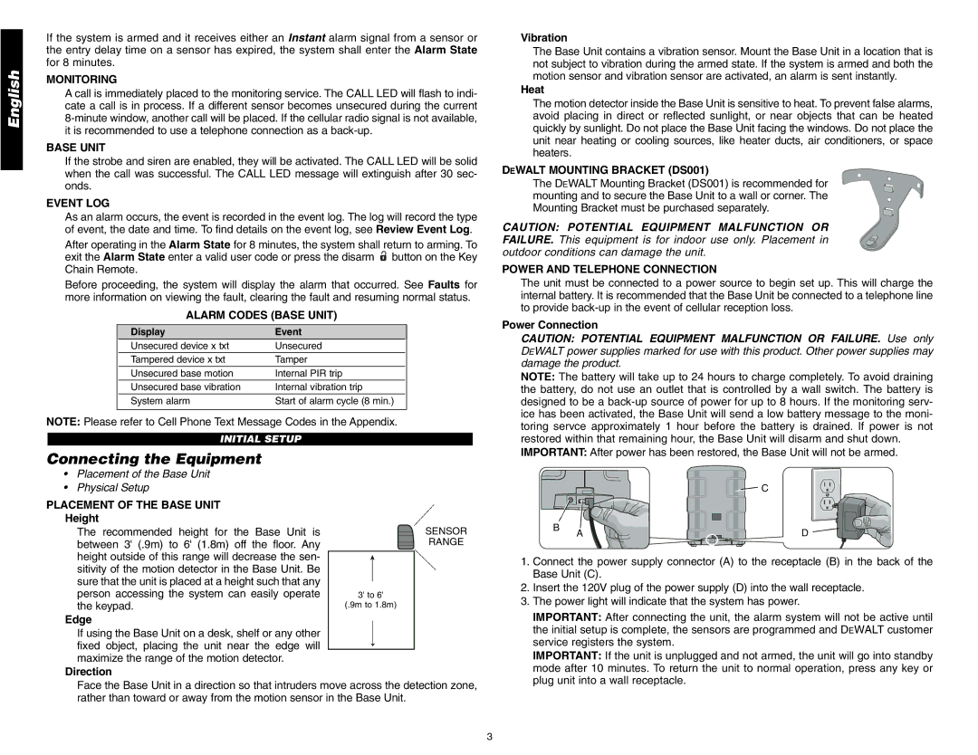 DeWalt DS200, DS100 instruction manual Connecting the Equipment 