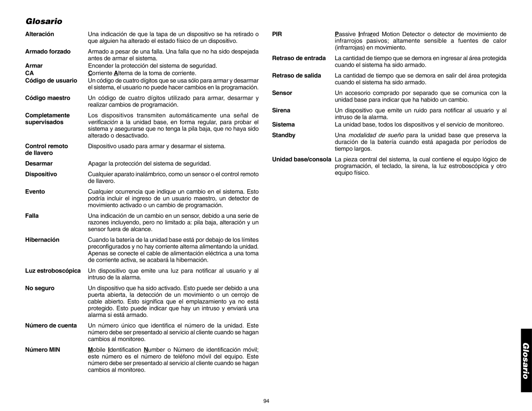 DeWalt DS100, DS200 instruction manual Glosario 