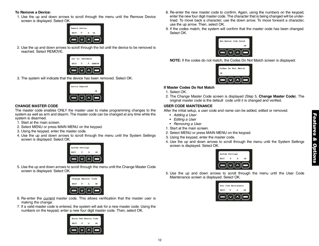 DeWalt DS100, DS200 instruction manual To Remove a Device, Change Master Code, User Code Maintenance 