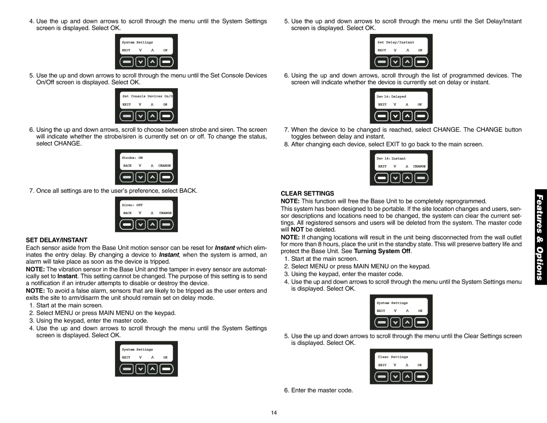 DeWalt DS100, DS200 instruction manual Set Delay/Instant, Clear Settings 