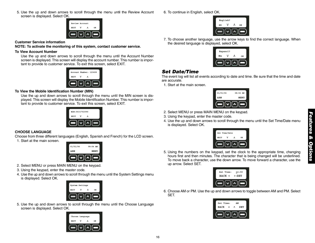 DeWalt DS100, DS200 instruction manual Set Date/Time, Customer Service information To View Account Number, Choose Language 