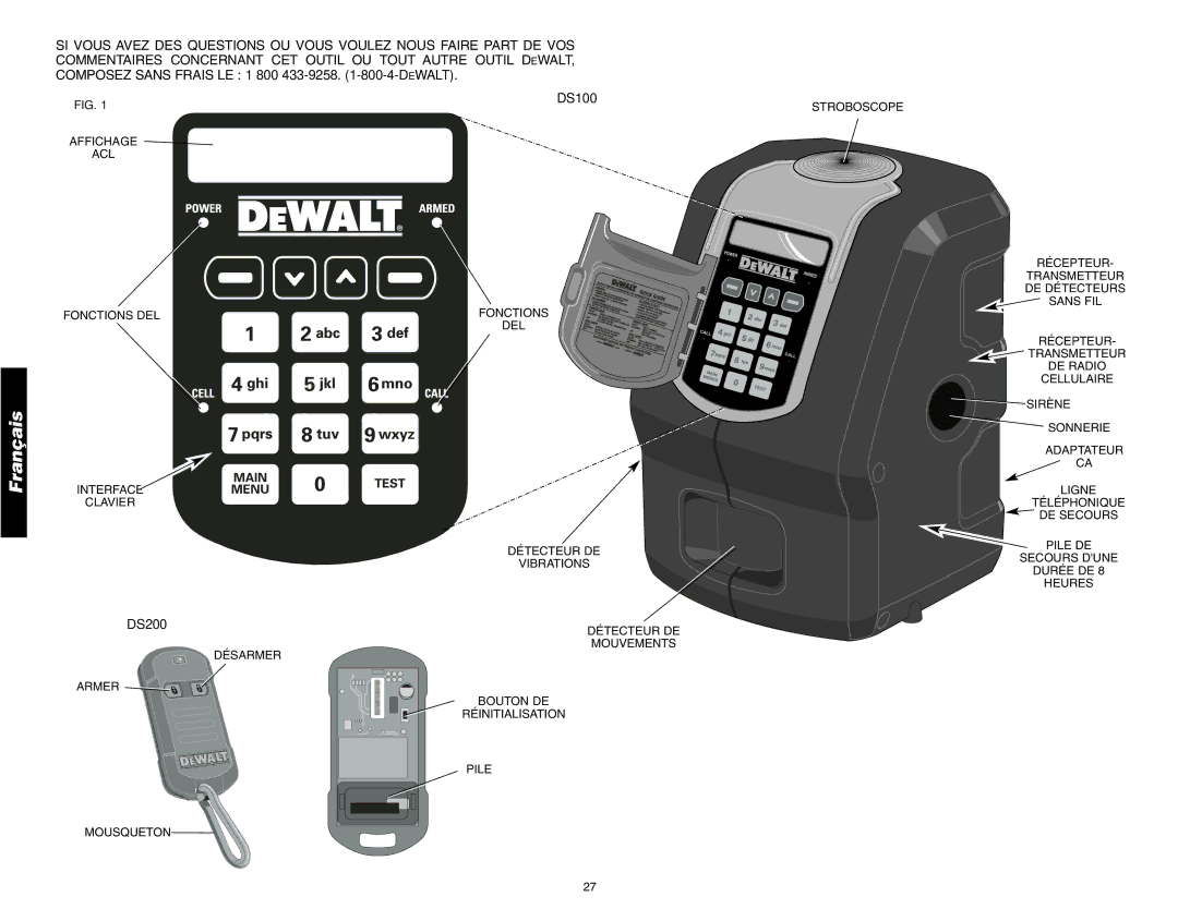 DeWalt DS200, DS100 instruction manual Français 