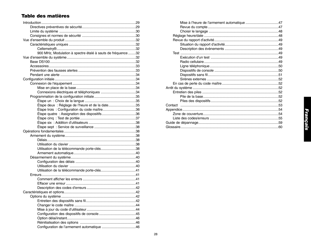 DeWalt DS100, DS200 instruction manual Table des matières 