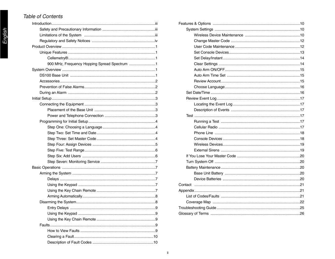 DeWalt DS200, DS100 instruction manual English, Table of Contents 