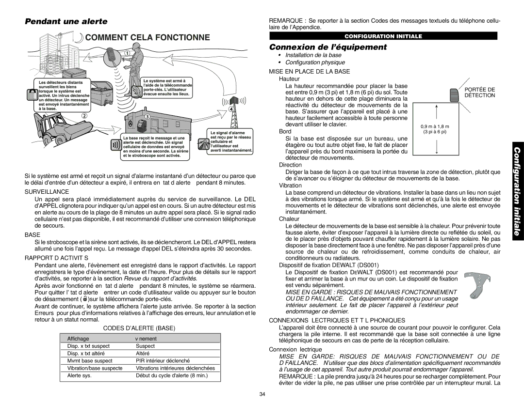 DeWalt DS100, DS200 instruction manual Pendant une alerte, Connexion de l’équipement 