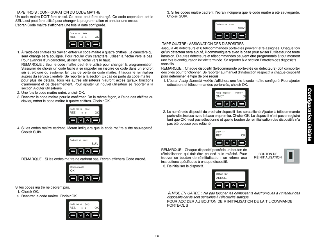 DeWalt DS100, DS200 instruction manual Étape Trois Configuration DU Code Maître, Étape Quatre Assignation DES Dispositifs 