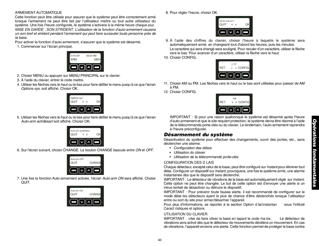 DeWalt DS100, DS200 instruction manual Désarmement du système, Armement Automatique, Configuration DES Délais 