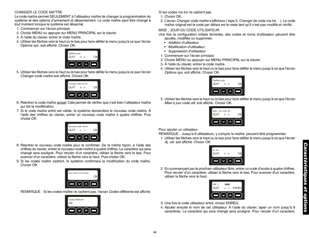 DeWalt DS100, DS200 instruction manual Changer LE Code Maître, Mise À Jour DU Code Utilisateur, Pour ajouter un utilisateur 