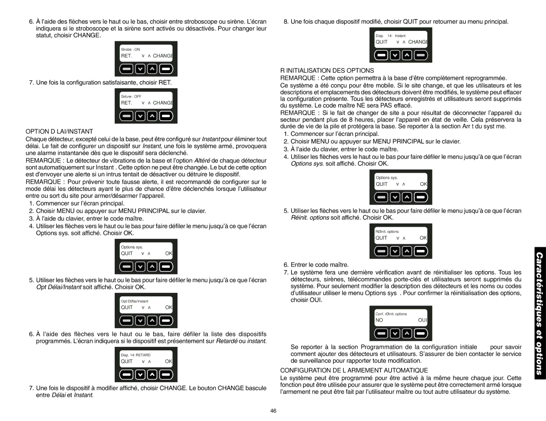 DeWalt DS100, DS200 Option DÉLAI/INSTANT, Réinitialisation DES Options, Configuration DE L’ARMEMENT Automatique 