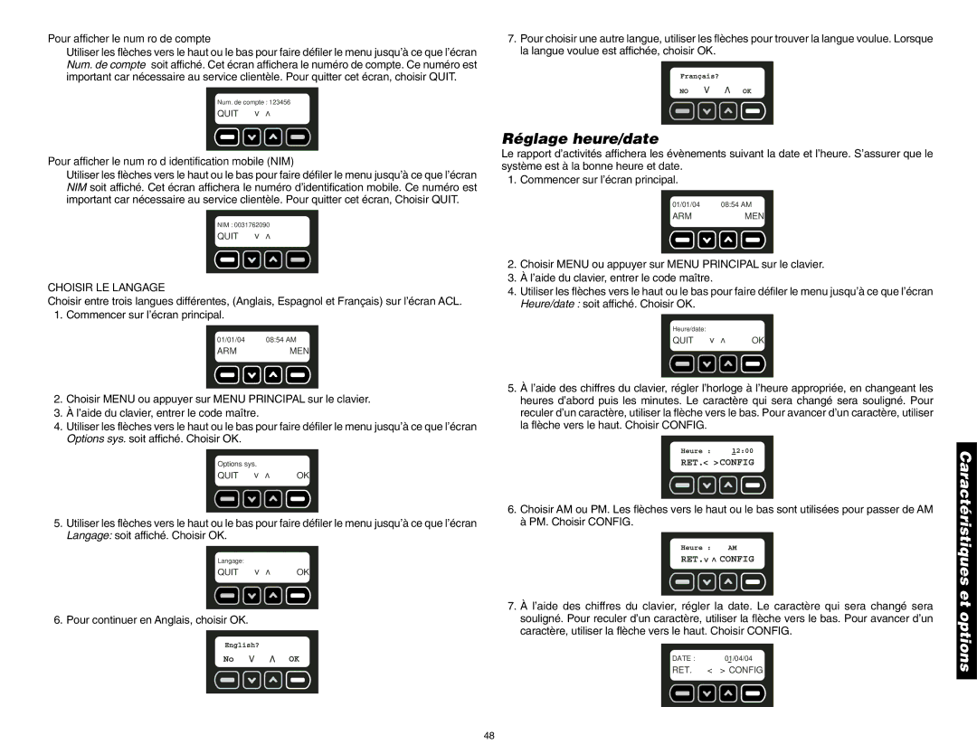 DeWalt DS100 Réglage heure/date, Pour afficher le numéro de compte, Pour afficher le numéro d’identification mobile NIM 