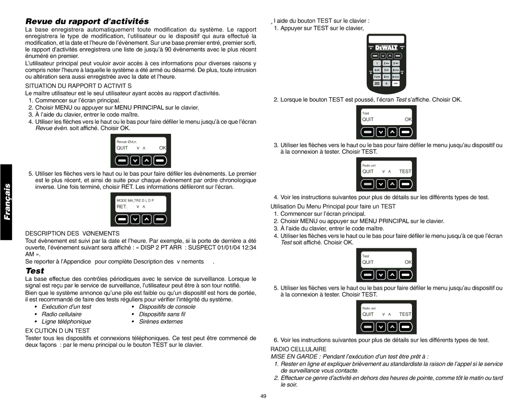 DeWalt DS200 Revue du rapport dactivités, Situation DU Rapport D’ACTIVITÉS, Description DES Évènements, Radio Cellulaire 