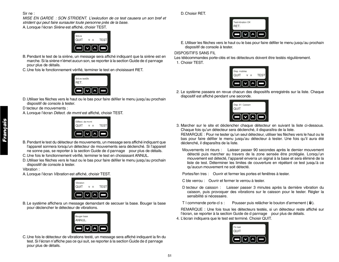 DeWalt DS200, DS100 instruction manual Sirène, Détecteur de mouvements, Dispositifs Sans FIL 