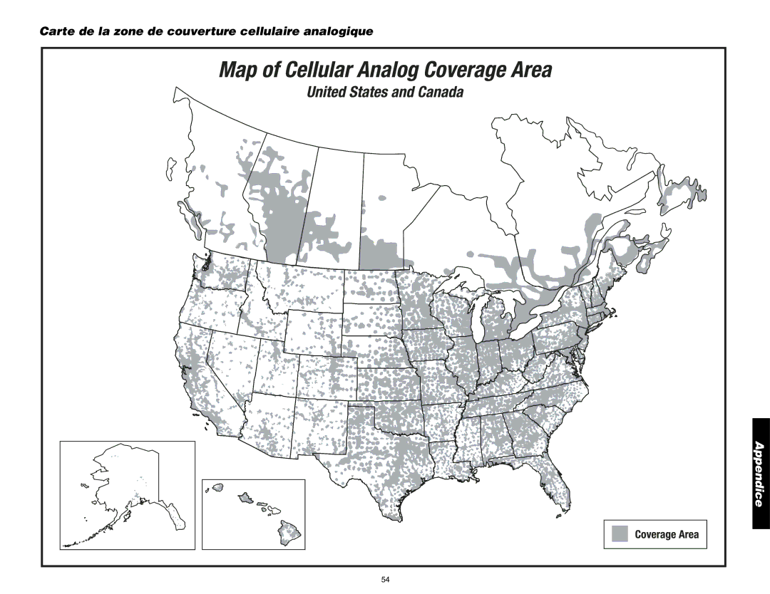 DeWalt DS100, DS200 instruction manual Carte de la zone de couverture cellulaire analogique, Appendice 