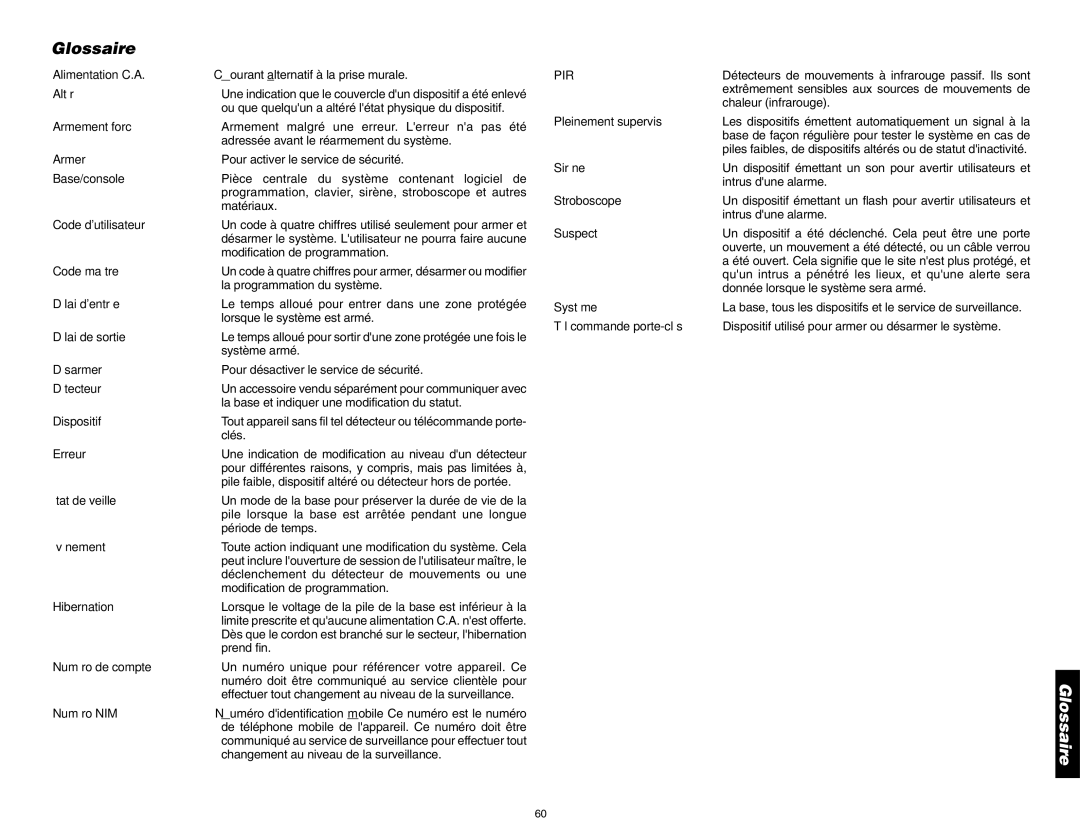 DeWalt DS100, DS200 instruction manual Glossaire 