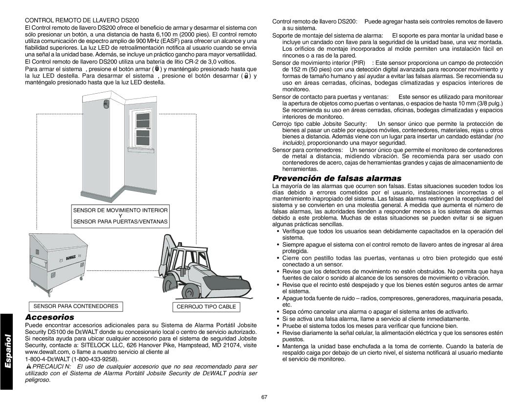 DeWalt DS200, DS100 instruction manual Accesorios, Prevención de falsas alarmas 