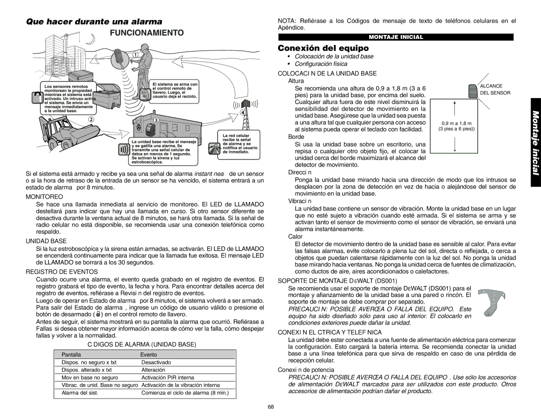 DeWalt DS100, DS200 instruction manual Que hacer durante una alarma 