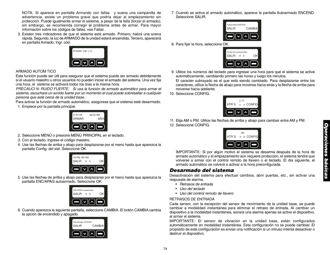 DeWalt DS100, DS200 instruction manual Desarmado del sistema, Armado Automático, Retrasos DE Entrada 