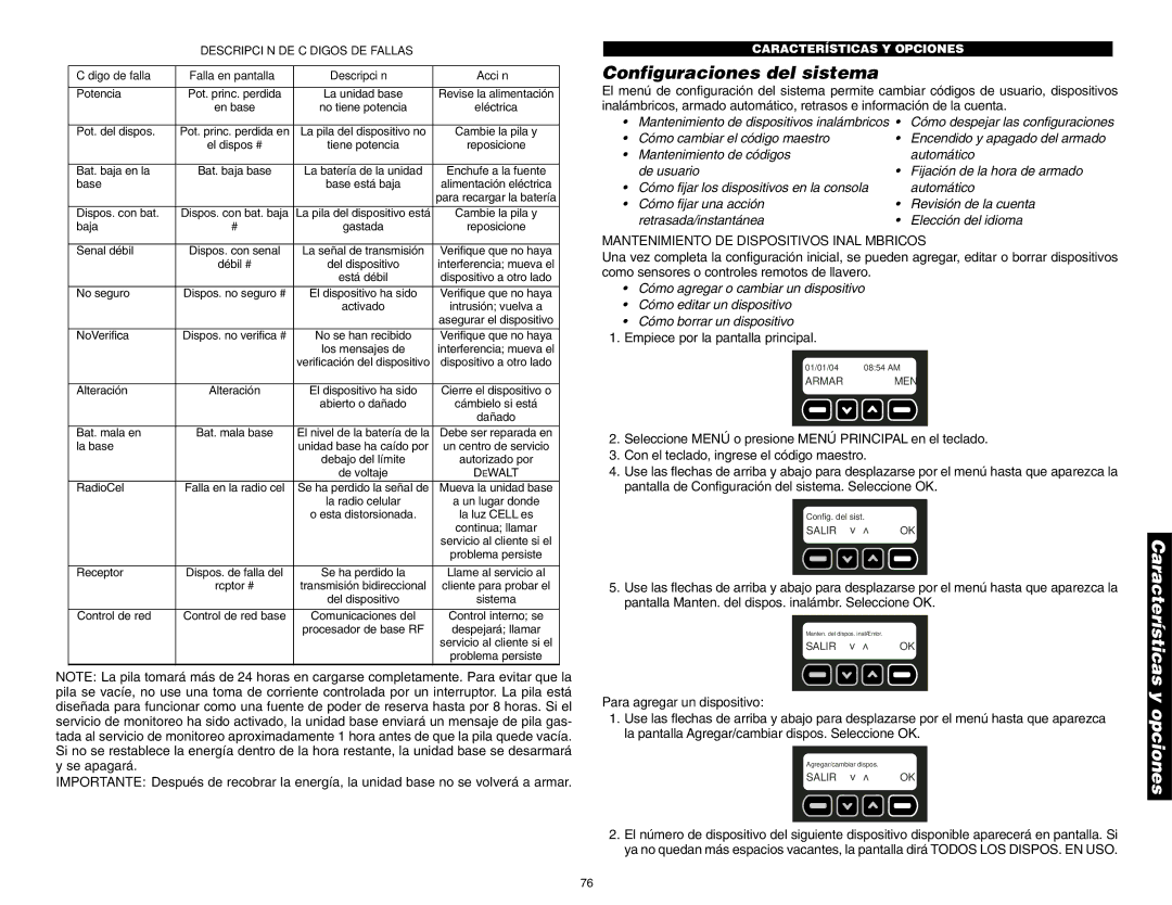 DeWalt DS100, DS200 Configuraciones del sistema, Mantenimiento DE Dispositivos Inalámbricos, Para agregar un dispositivo 