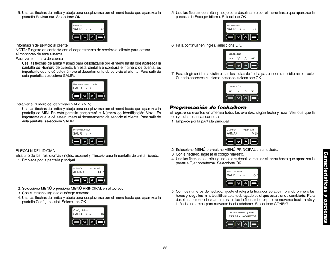 DeWalt DS100, DS200 Programación de fecha/hora, Para ver el Número de Identificación Móvil MIN, Elección DEL Idioma 