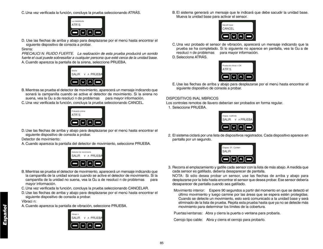 DeWalt DS200, DS100 instruction manual Sirena, Detector de movimiento, Dispositivos Inalámbricos 