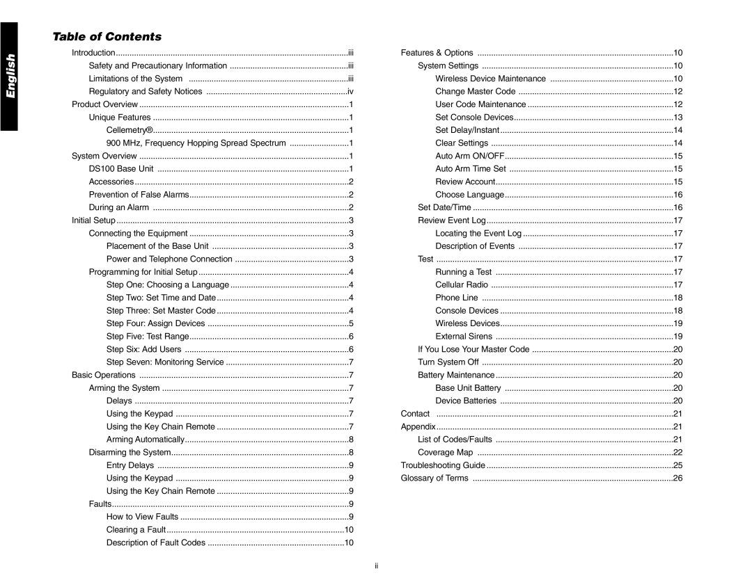 DeWalt DS200, DS100 instruction manual English, Table of Contents 
