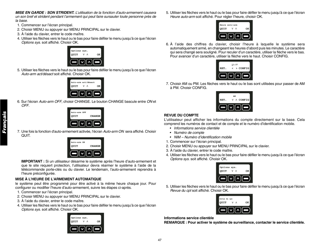DeWalt DS200, DS100 Mise À L’Heure De L’Armement Automatique, Revue Du Compte, Informations service clientèle, Français 